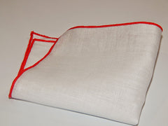 WHITE LINEN POCKET SQUARE WITH RED BORDER