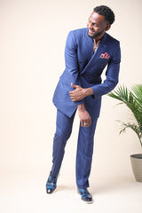 Blue - 71% Wool, 13% Linen, 14% Silk, 12% Tencel - Custom Suit Fabric