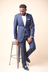Blue Windowpane - Super 130 Wool, 100% Wool, Custom Made Suit