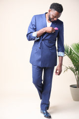 Blue - 71% Wool, 13% Linen, 14% Silk, 12% Tencel - Custom Suit Fabric