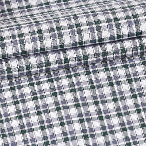 Green and Grey Plaid Custom Shirt Fabric - 100% Cotton