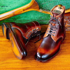 Paul Parkman Men's Leather Boots, Brown Burnished